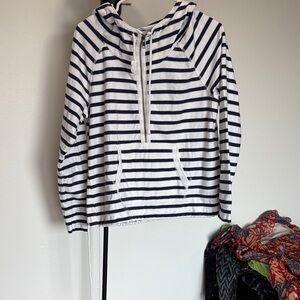American Eagle Outfitters Navy and White Striped Hoodie
